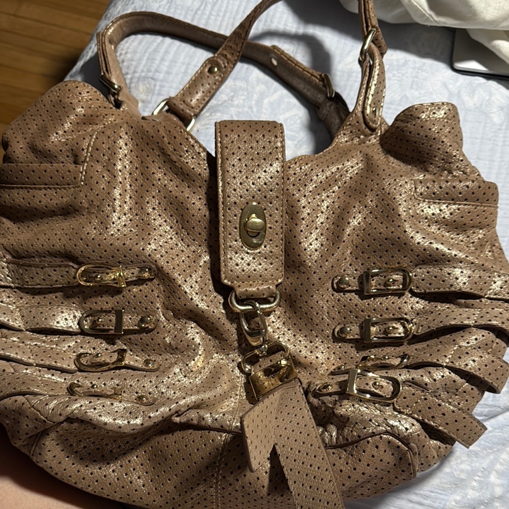Jimmy Choo Elegant Tan Perforated Leather Handbag